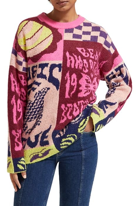 OVERSIZED GRAPHIC JACQUARD PULLOVER PINK FLYER GRAPHIC by Scotch & Soda