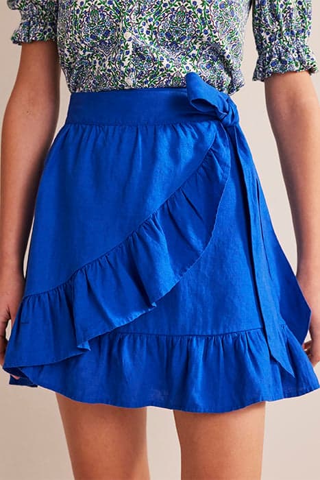 LINEN FLIPPY WRAP SKIRT ISLAND SAPPHIRE by Boden