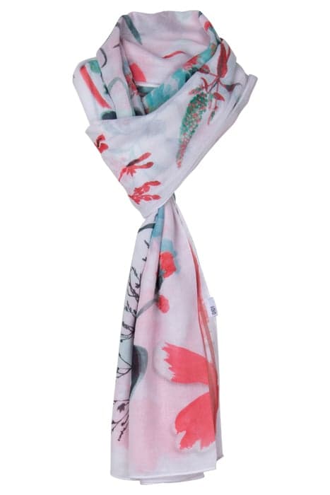 SCARF WITH FLOWER PRINT WHITE WITH CORAL PRINT by DIDI