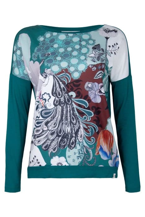 PANEL PRINTED TEE FAILA OFFWHITE WITH GREEN PEACOCK WORLD PR by DIDI