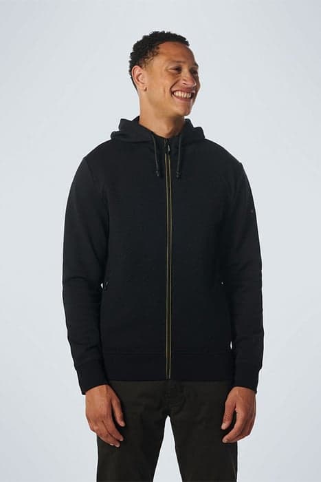 SWEATER HOODED FULL ZIPPER DOUBLE LAYER JACQUARD STRETCH BLA by No Excess