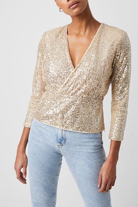 PF ESHKA SEQUIN WRAP TOP SILVER/CEMENT by French Connection