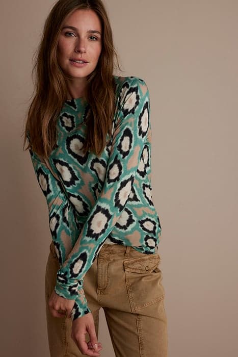 LONG SLEEVE TOP BLURRED CIRCLES PRINT GREENS by Summum Woman