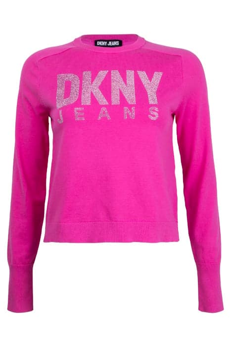 RHINESTUD LOGO CREWN SHOCKING PINK by DKNY