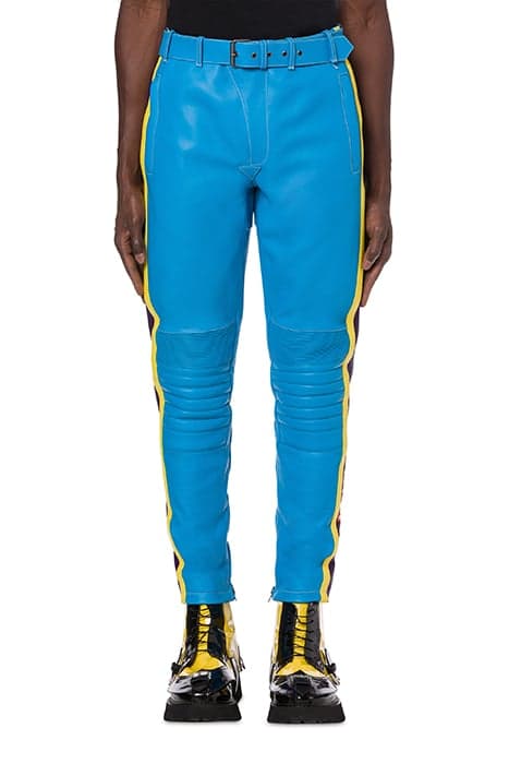 RETRO MOSCHINO LOGO LEATHER TROUSERS BLUE by Moschino