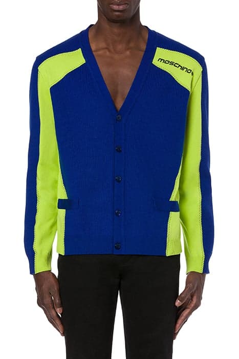 MOSCHINO™ COMPACT-HIGH WOOL CARDIGAN BLUE by Moschino