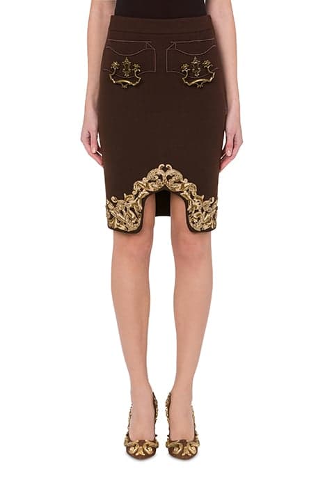 HANDLE WITH CARE CRÊPE SKIRT BROWN by Moschino