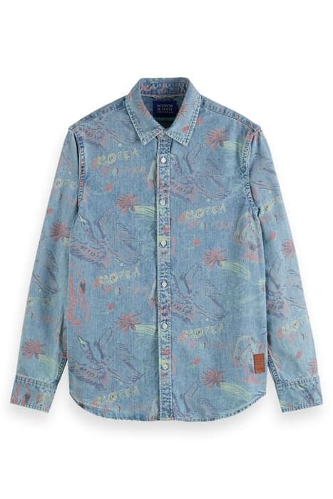 ALLOVER PRINTED WASHED DENIM SHIRT AQUA SWAN by Scotch & Soda