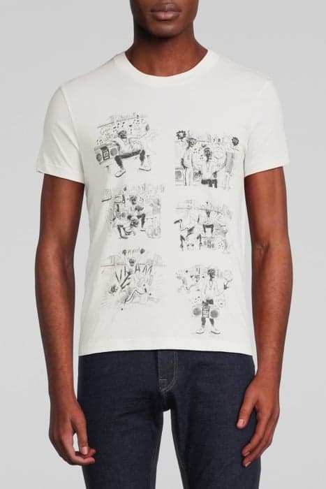 WHITE ORGANIC T-SHIRT WITH HIP-HOP CARTOON IMAGE OFF WHITE by IKKS