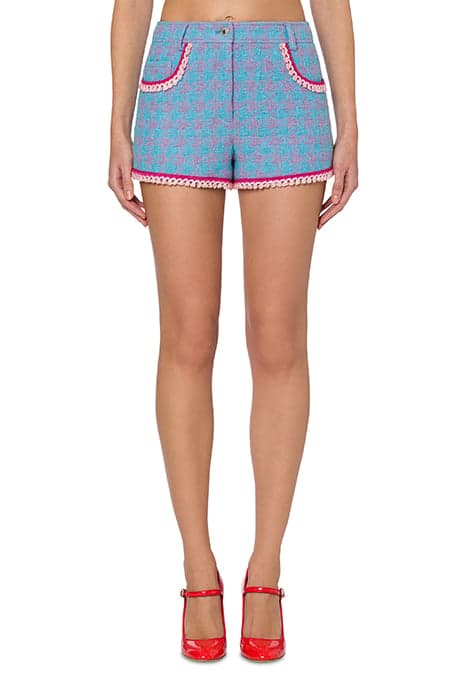 HOUNDSTOOTH SHORTS IN COTTON AND NYLON BLUE by Moschino