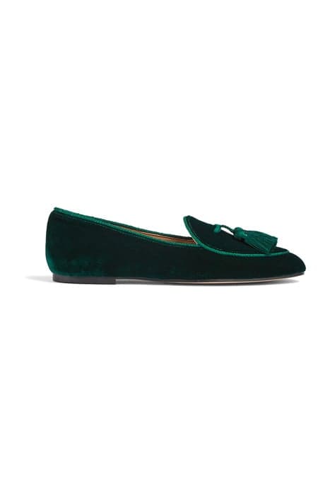 LIBERTY VELVET TRIM FLAT FOREST by LK Bennett