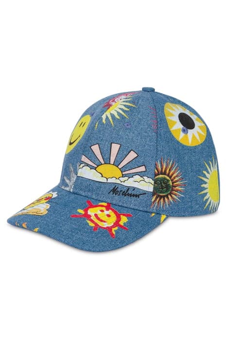 ALLOVER SUN SMILEY® PRINT DENIM HAT BLUE by Moschino