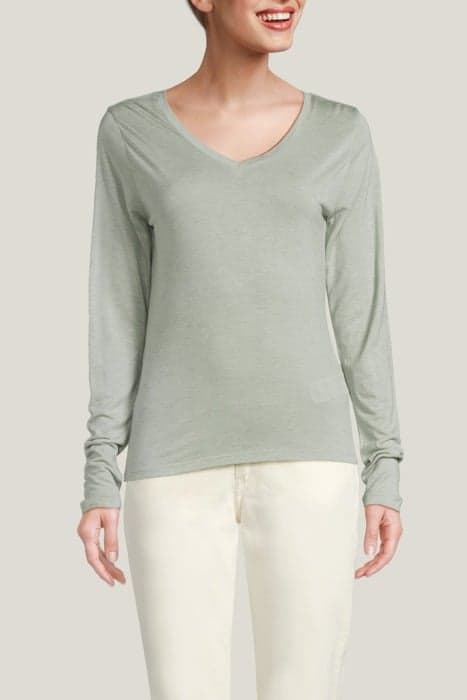 V NECK TOP VISCOSE WOOL JERSEY GREENS by Summum Woman