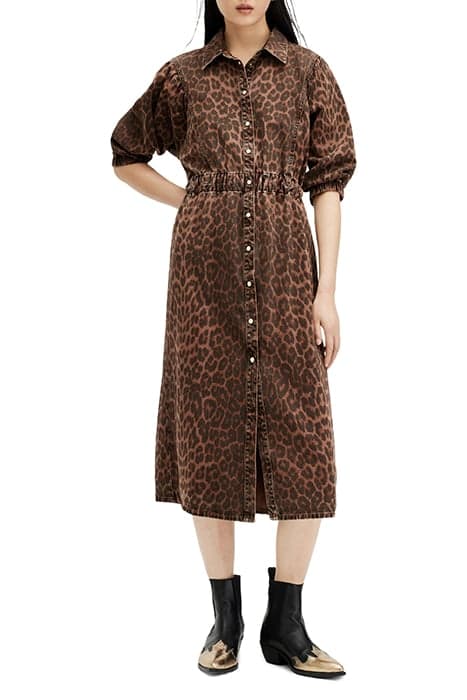 OSA LEPPO DRESS ANIMAL BROWN by AllSaints