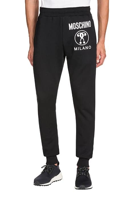 COTTON JOGGERS WITH DOUBLE QUESTION MARK LOGO BLACK by Moschino