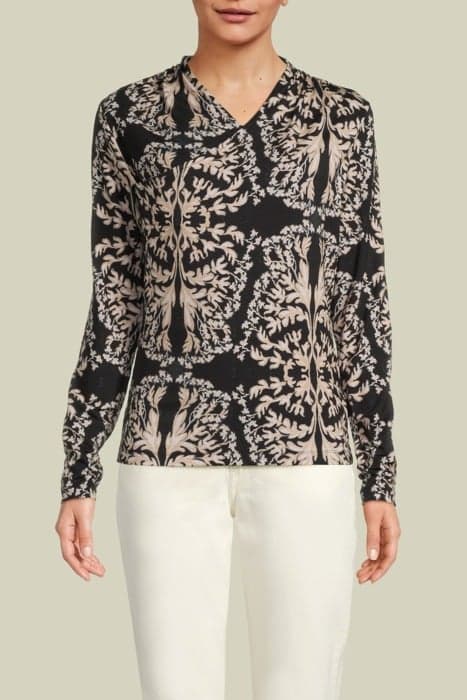 LONG SLEEVE TOP HIGH WRAP ORNAMENT PRINT BLACKS by Summum Woman