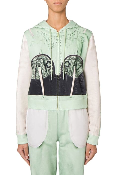 INSIDE OUT TROMPE-L'ŒIL HOODIE GREEN by Moschino