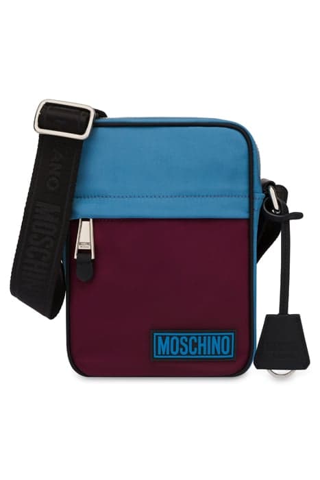 RUBBER LOGO NYLON SHOULDER BAG BLUE by Moschino