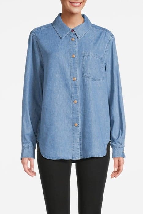 LONG SLEEVE SHIRT WITH ONE POCKET - WASHED INDIGO BLEACHED I by Scotch & Soda