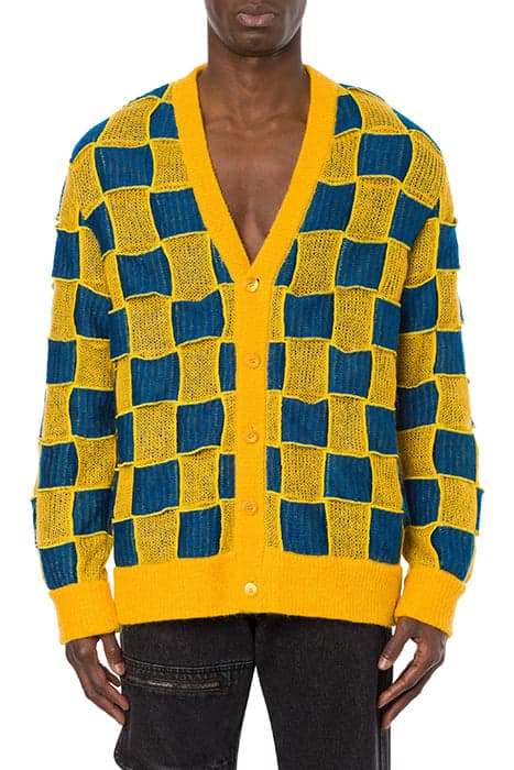 MIXED PATCHWORK & CHECKS MOHAIR CARDIGAN BLUE by Moschino