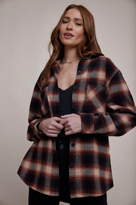 TWO POCKET OVERSIZE SHACKET HERITAGE RED PLAID by Bella Dahl