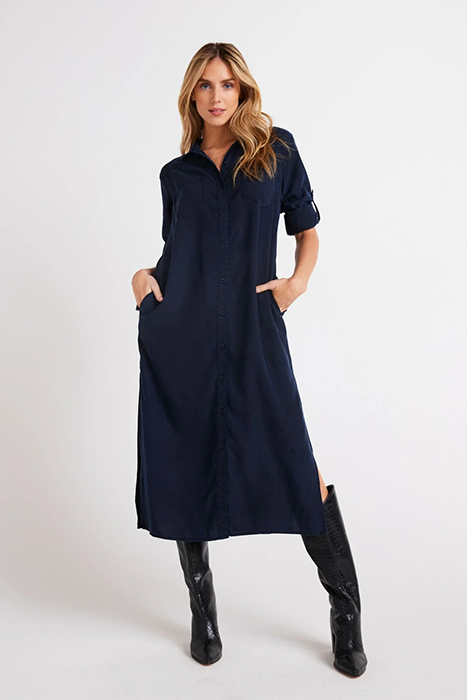 WESTERN YOKE DUSTER DRESS ENDLESS SEA by Bella Dahl