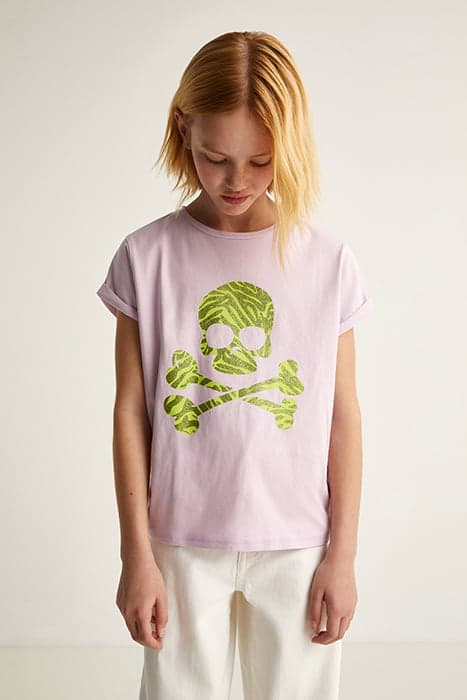 ZEBRA GLITTER SKULL TEE GIRLS LILAC by Scalpers