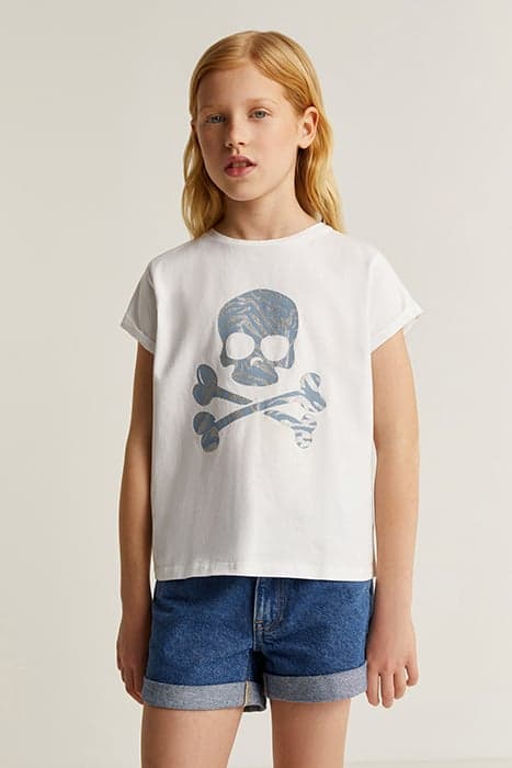 ZEBRA GLITTER SKULL TEE GIRLS WHITE by Scalpers