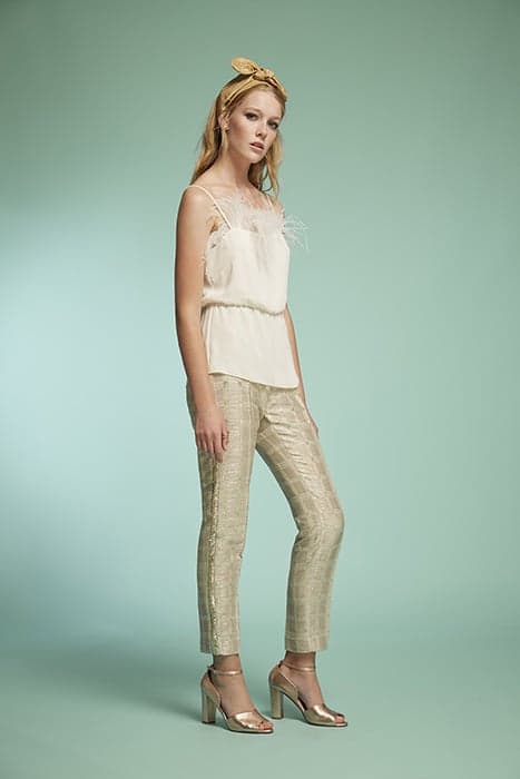 CHECKED JACQUARD TROUSERS ORO by OKY