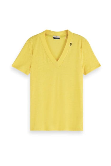 BASIC V-NECK IN LINEN EXPLORING YELLOW by Scotch & Soda