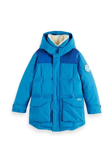 PADDED JACKET WITH HOOD AND REFLECTIVE DETAILS ELECTRIC BLUE by Scotch & Soda