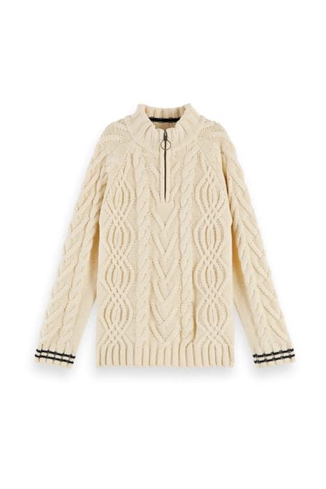 HALF-ZIP CABLE KNIT PULL ECRU by Scotch & Soda