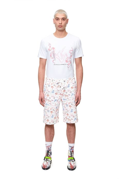 MEN’S DENIM SHORTS WITH MESH INSERTS SKETCH PRINT by Marcell von Berlin