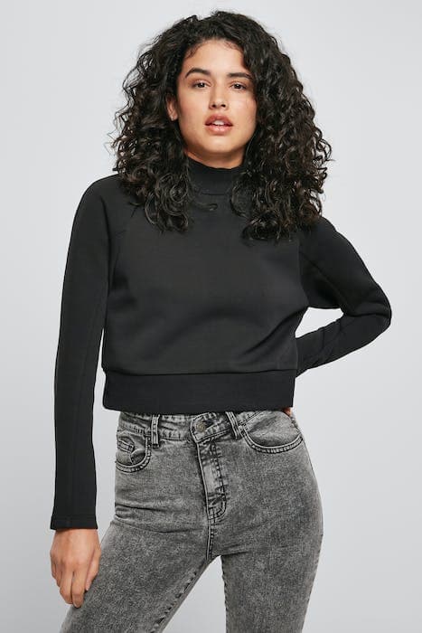 LADIES INTERLOCK SHORT TURTLENECK CREW BLACK by Urban Classics