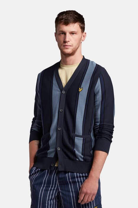 VERTICAL STRIPE CARDIGAN SLATE BLUE/ NAVY by Lyle & Scott