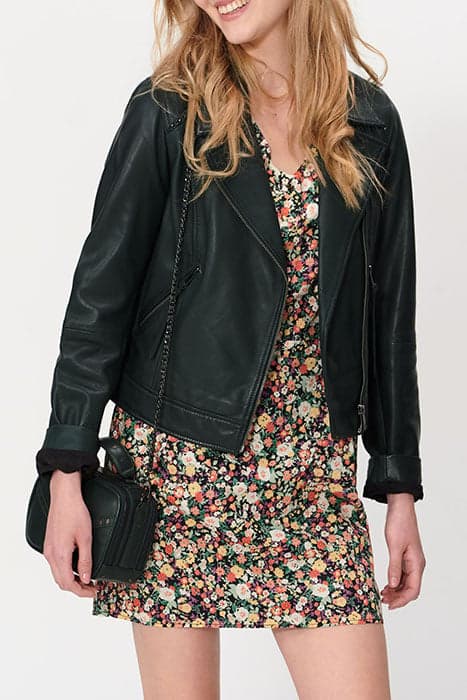 Veste babery green cuir esprit motard avec tresses I.Code by ICODE