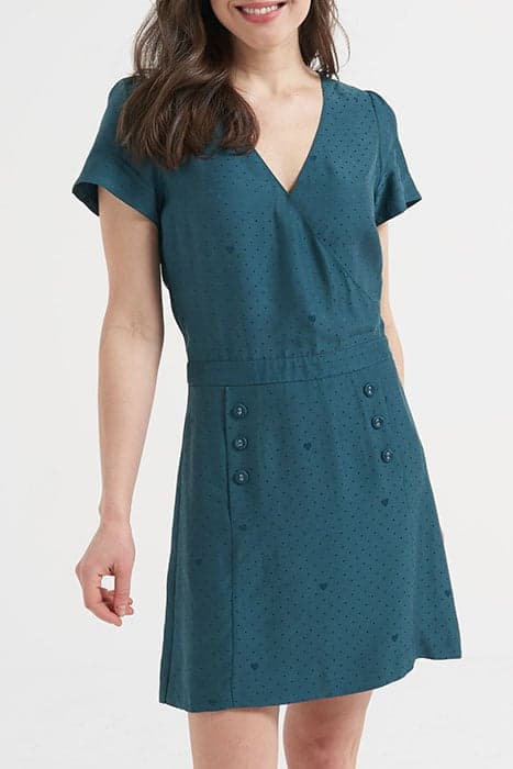 Robe cache-cœur sea green jacquard pois et cœurs I.Code by ICODE