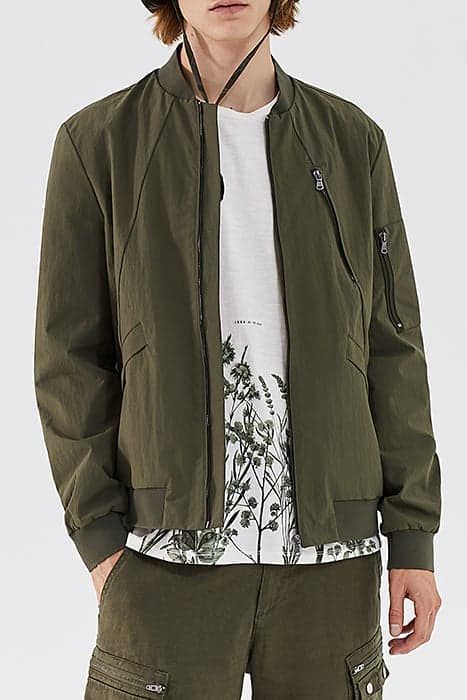 KHAKI NYLON BOMBER JACKET WITH ZIPPED POCKETS KHAKI KHAKI by IKKS