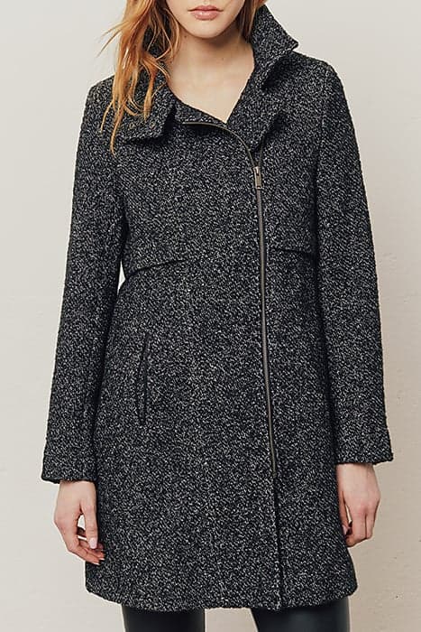 Manteau long droit noir en laine et enduit femme by IKKS