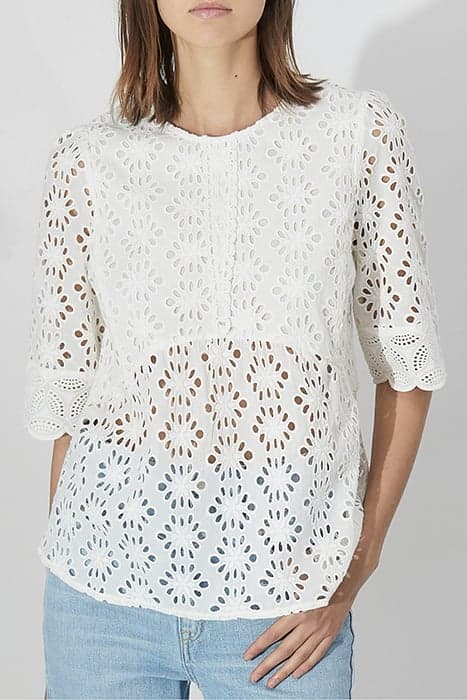 ECRU EYELET EMBROIDERY COTTON PEPLUM BLOUSE OFF-WHITE by IKKS