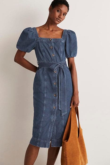 SQUARE NECK DENIM DRESS DDN by Boden