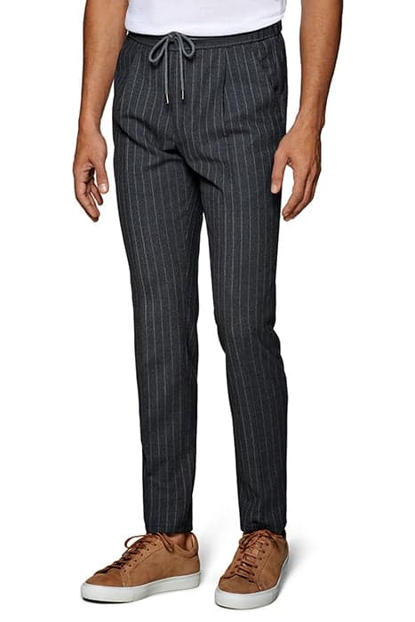 Mid Grey Striped Drawstring Ames Trousers by Suitsupply