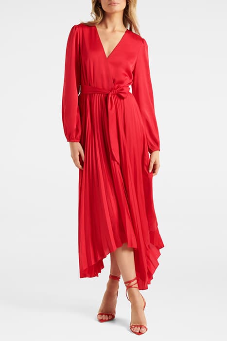 ELLERY PLEATED WRAP MIDI DRESS RED by Forever New