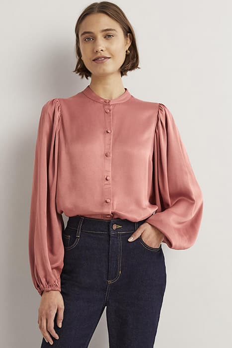 BLOUSON SLEEVE SATIN SHIRT ROS by Boden