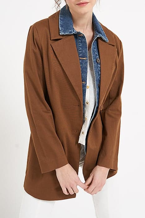 CAMEL COAT WITH REMOVABLE DENIM FACING FAUVE by ICODE