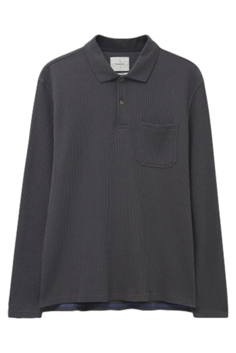 GRANTHAM LS WAFFLE POLO WASHED BLK by White Stuff