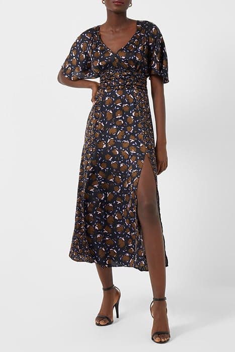 INGRID INU SAT DRAPE MIDI DRES BLACK MULTI by French Connection