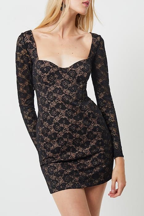 THORA LULA PONTE LACE DRESS BLACK-ALMOND NUDE by French Connection