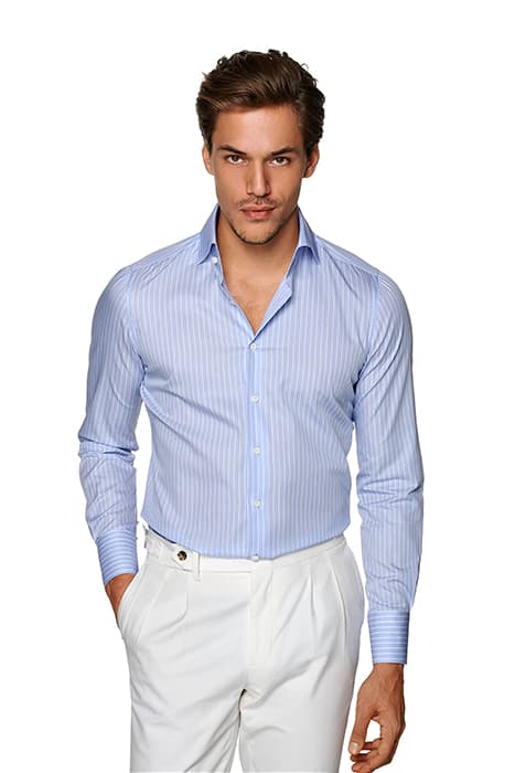 MID BLUE STRIPED POPLIN EXTRA SLIM FIT SHIRT by Suitsupply