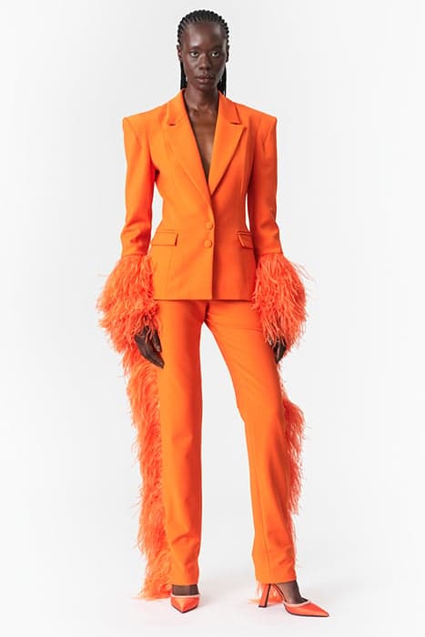 FEATHER-TRIMMED PANTS VIBRANT ORANGE by Marcell von Berlin